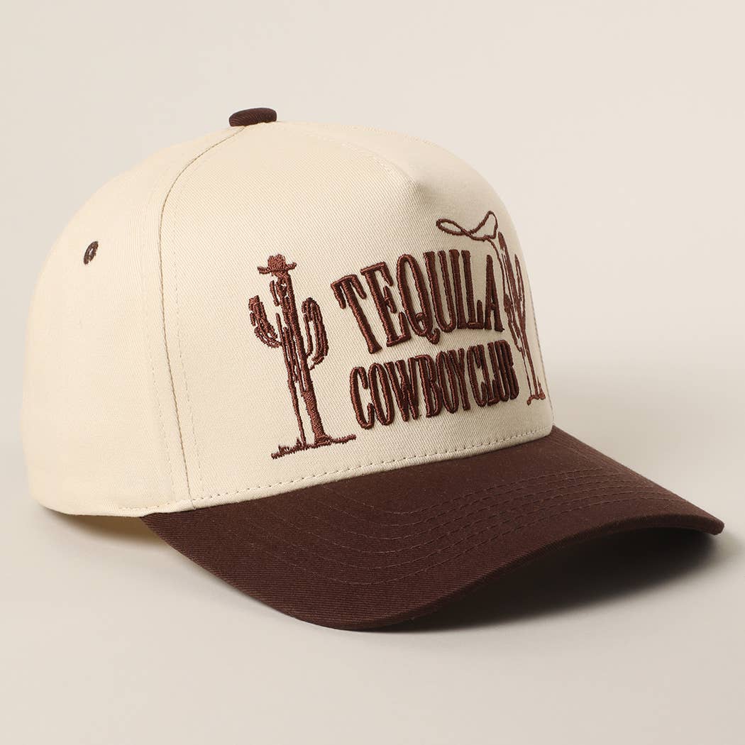 TEQUILA COWBOY CLUB 3D Embroidery Two-Tone Trucker Hat: BROWN / ONE SIZE