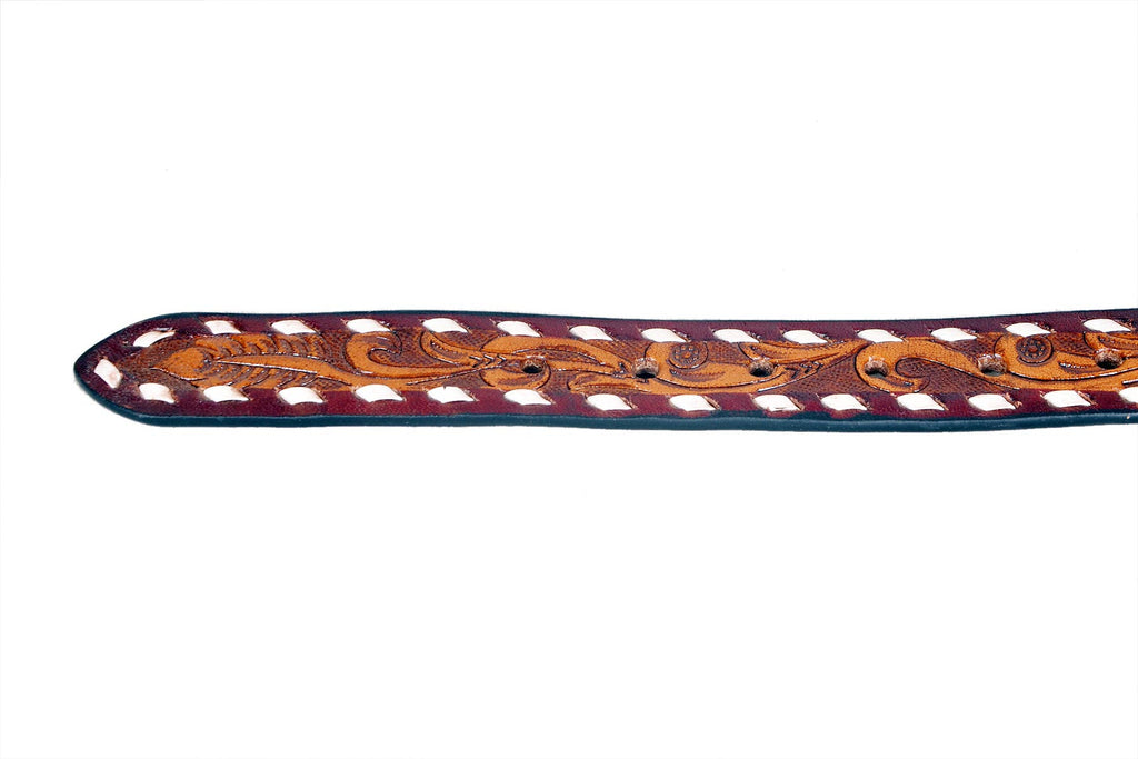 Tri Color Tooled Leather Belt 7Pc Prepack RMB 17