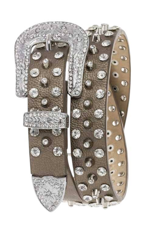 Mixed Studs Crystals Fashion Belt: Pewter / S/M