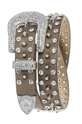 Mixed Studs Crystals Fashion Belt: Pewter / S/M