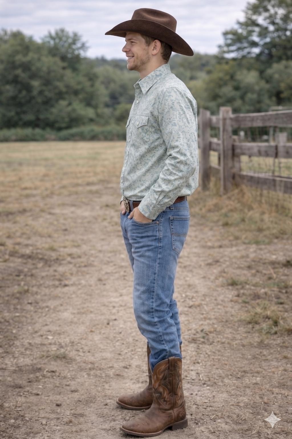 Men's Premium Cotton Western Snaps Long Sleeves Shirts with Stretch.
