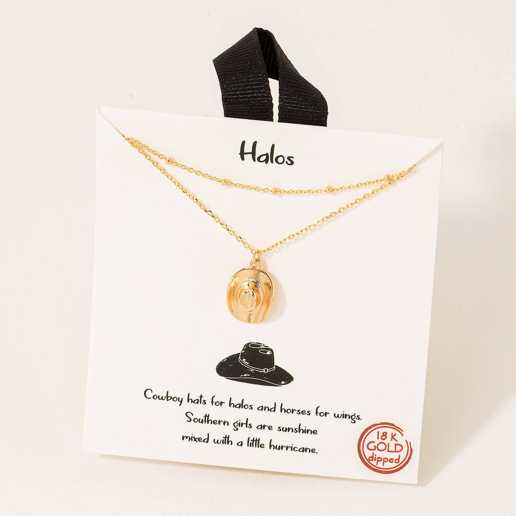 Gold Dipped Cowboy Hat Pendant Layered Necklace: G
