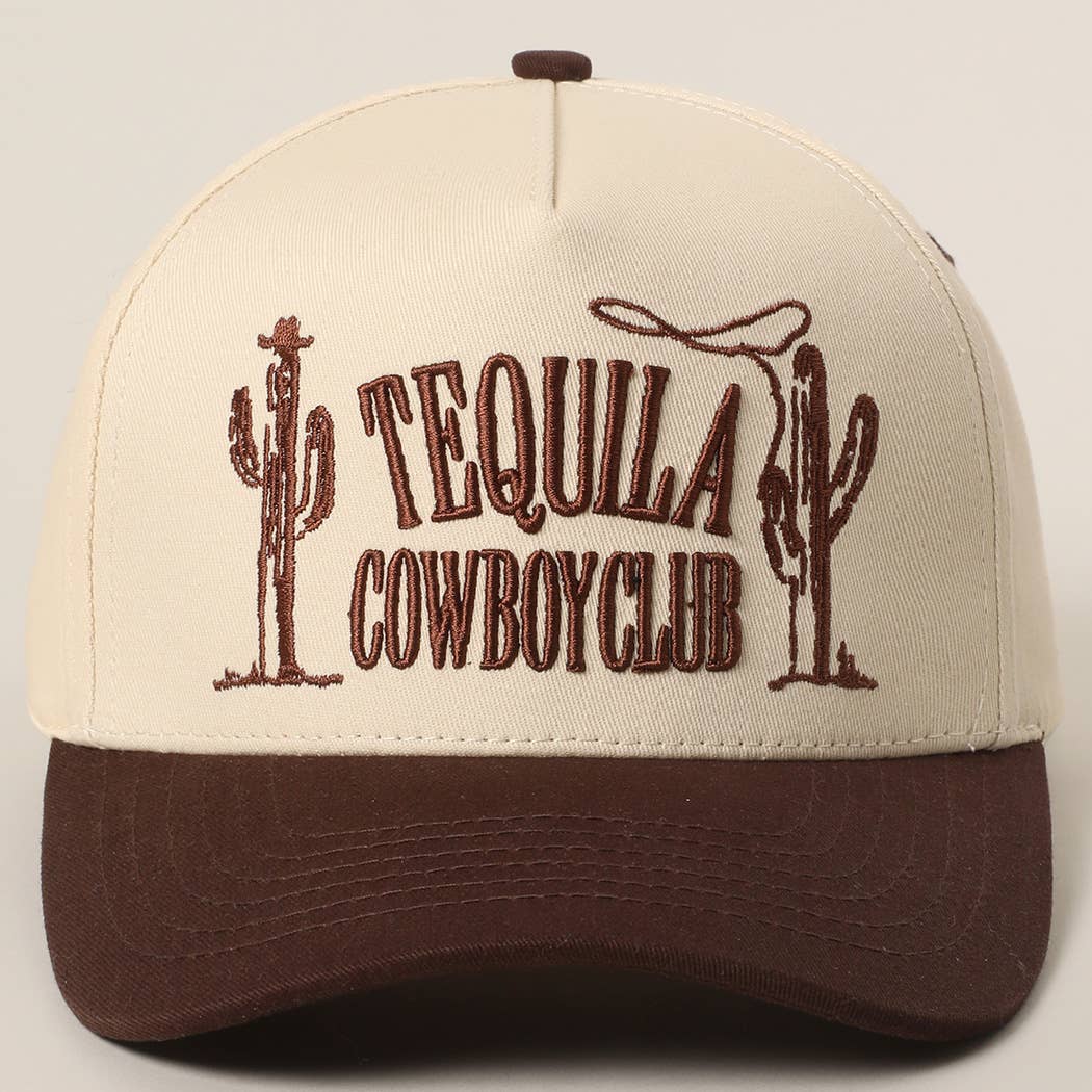TEQUILA COWBOY CLUB 3D Embroidery Two-Tone Trucker Hat: BROWN / ONE SIZE