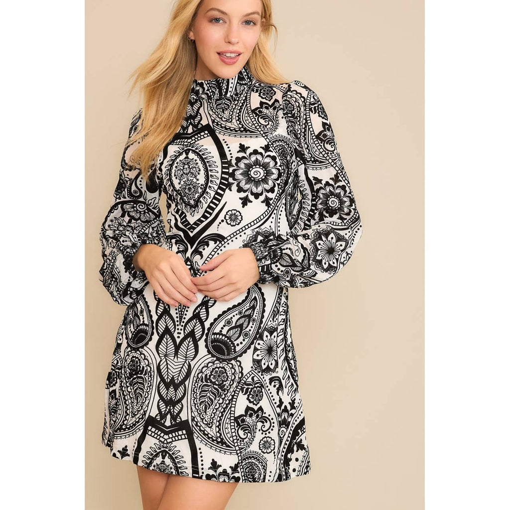 SOFT VELVET FLOCKING LONG SLEEVE MINI DRESS