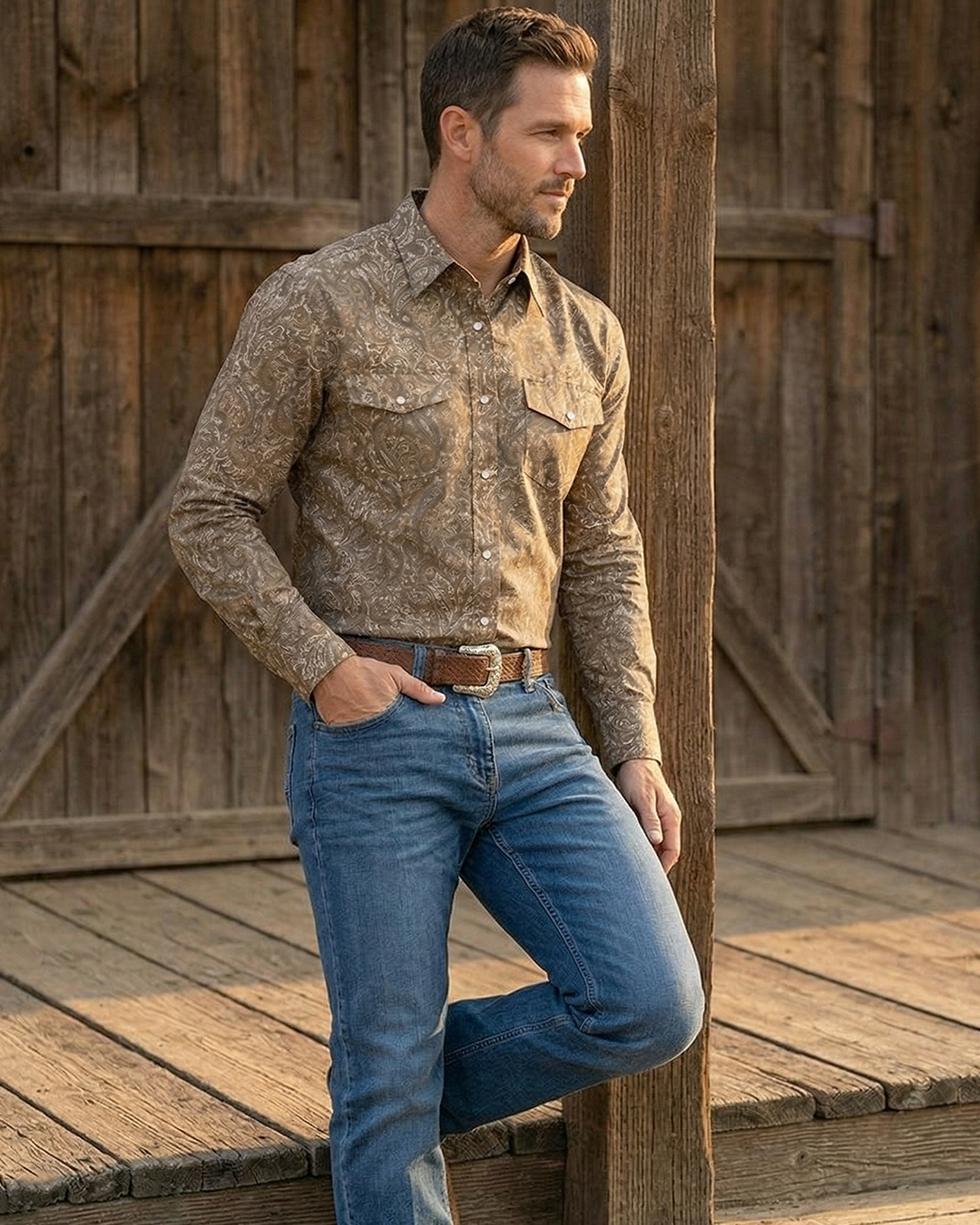 Men's Premium Cotton Western Snaps Long Sleeves Shirts.
