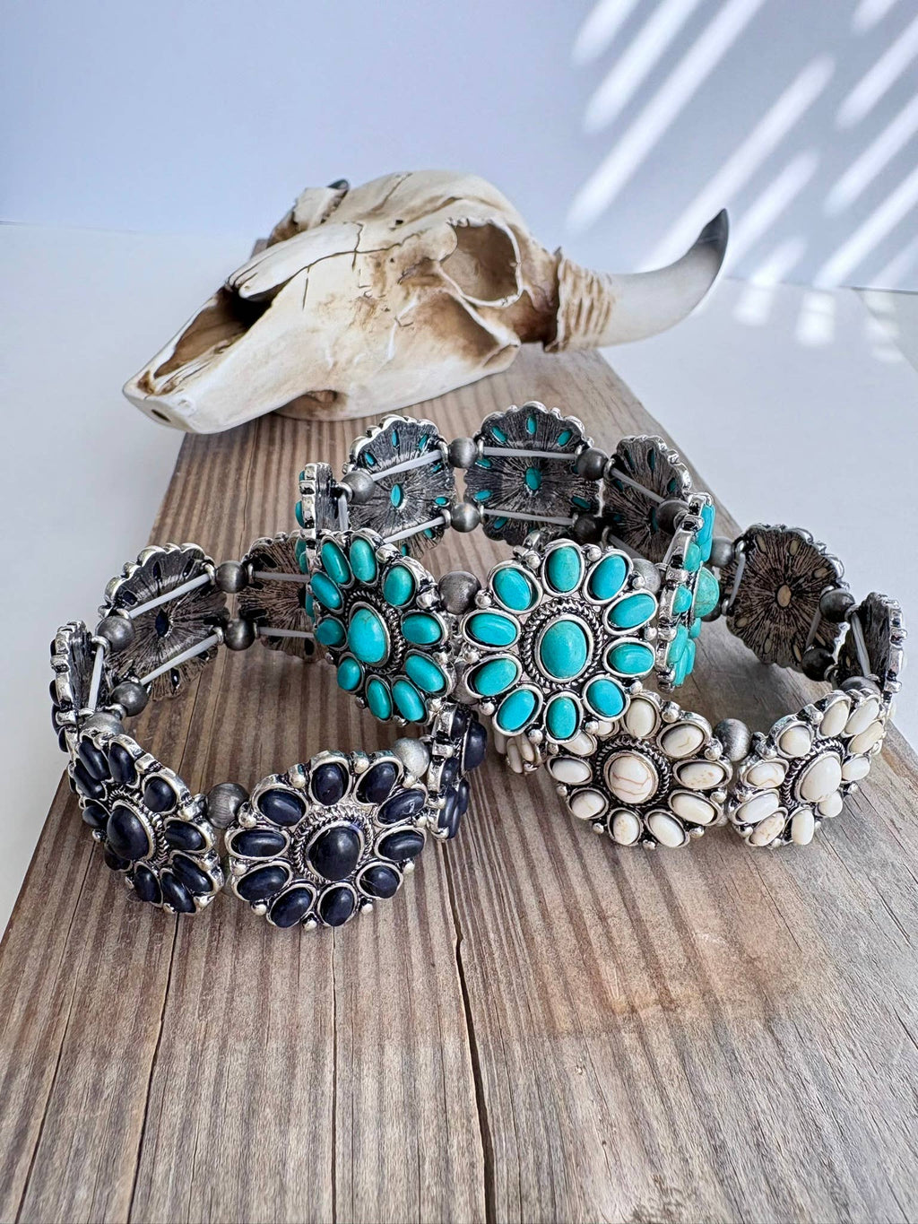 Western Concho Stone Stretch Bracelet: Black