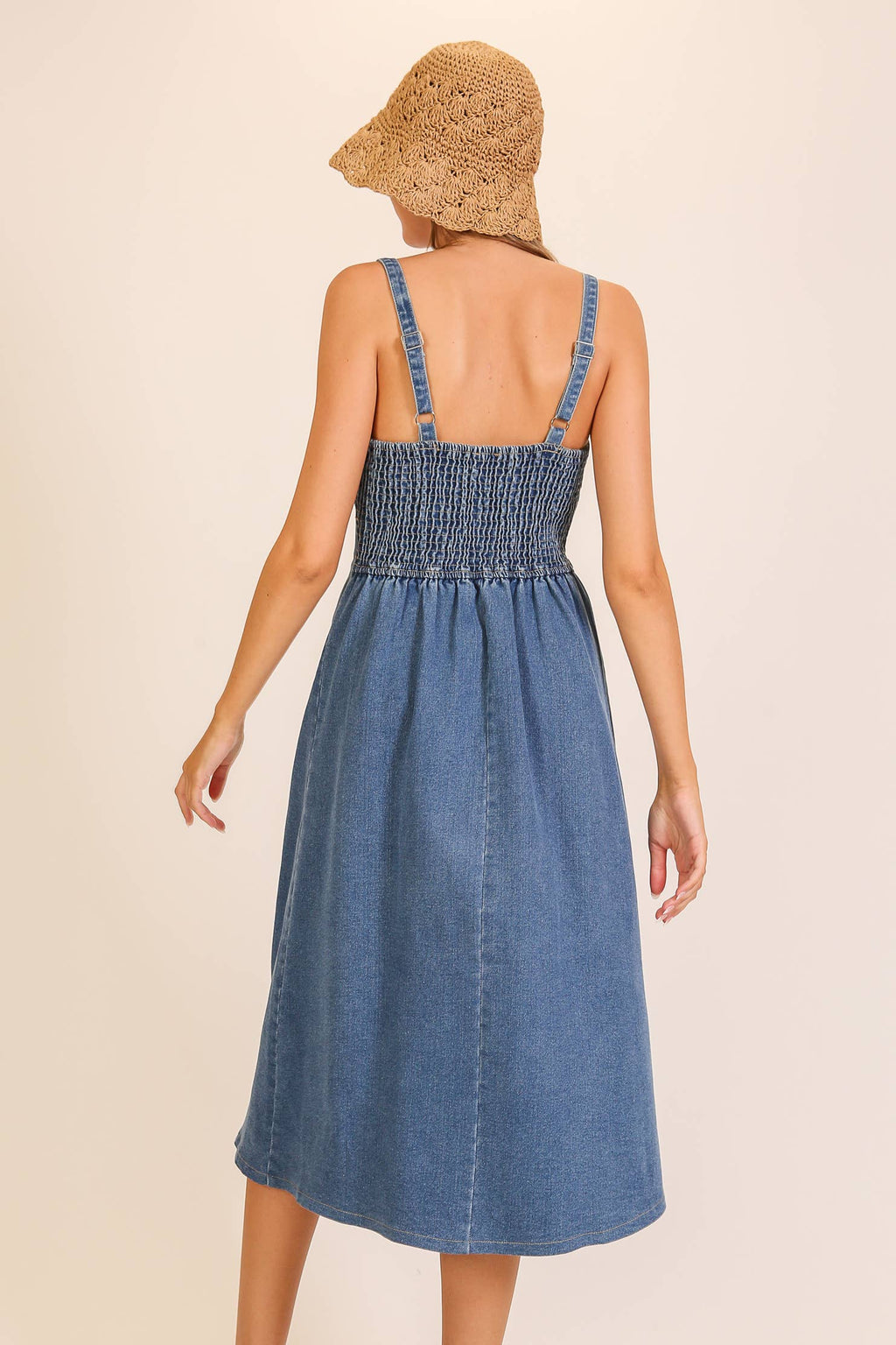 Stretch Denim Sweetheart Midi Dress: Denim