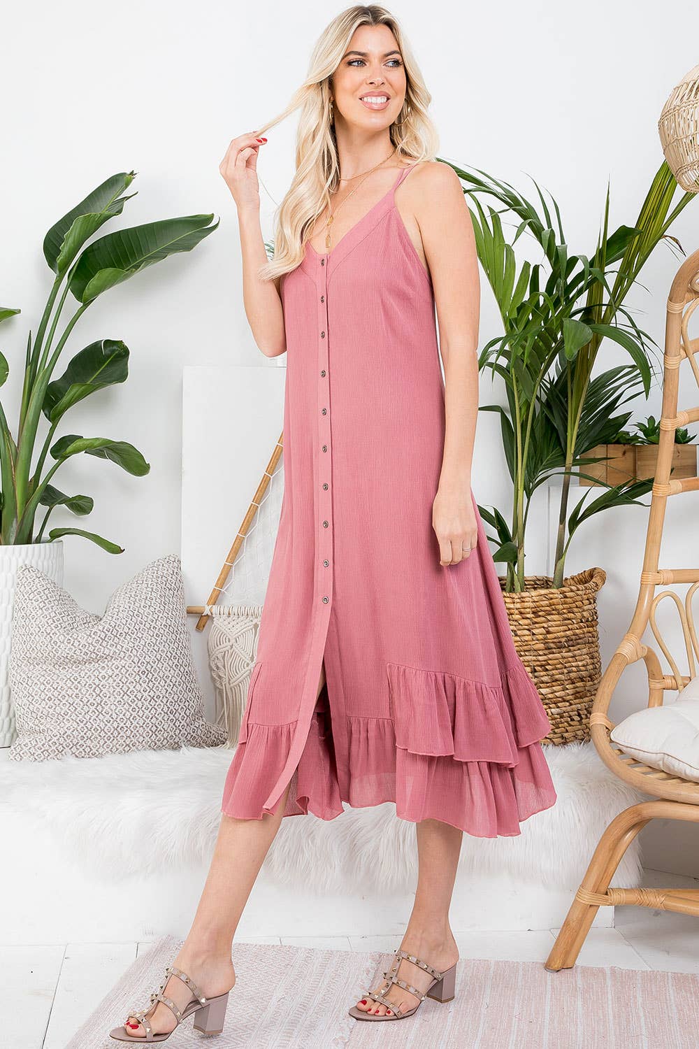 MIDI BUTTON FRONT DRESS