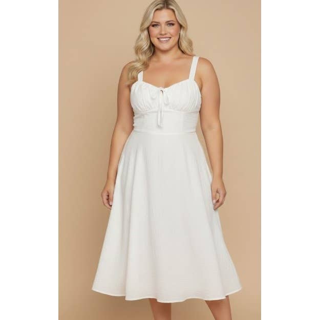 PLUS SIZE SWEETHEART TIE FRONT MIDI DRESS: Mauve