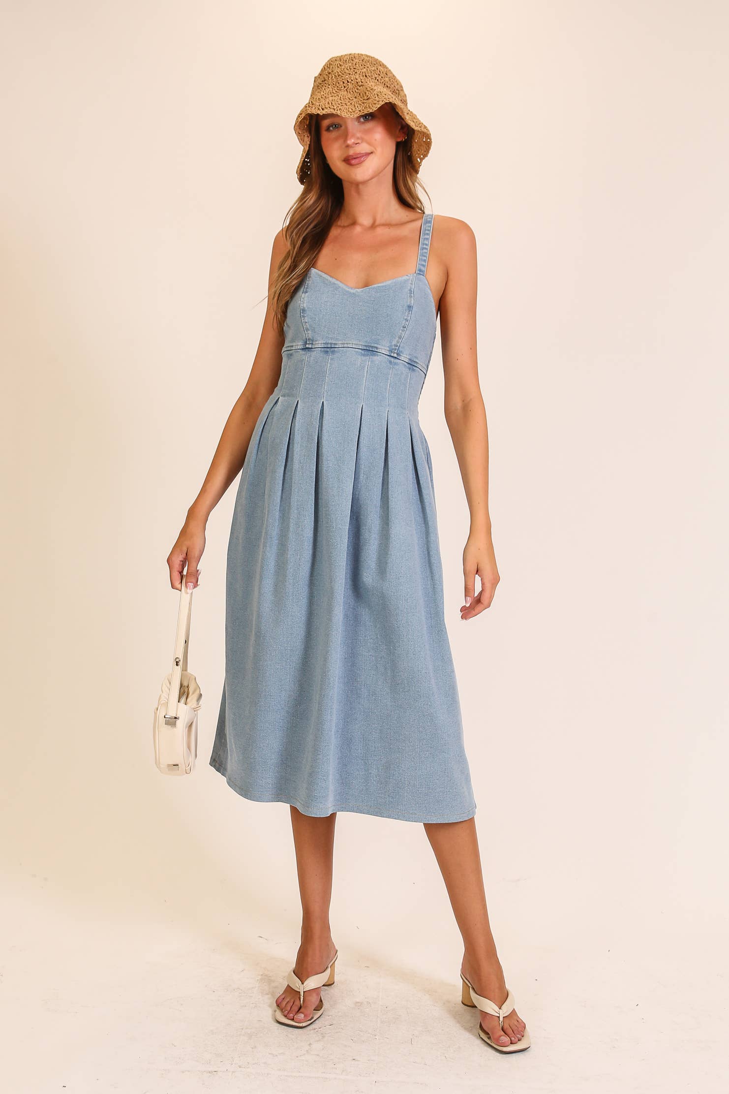 Stretch Denim Sweetheart Midi Dress: Denim