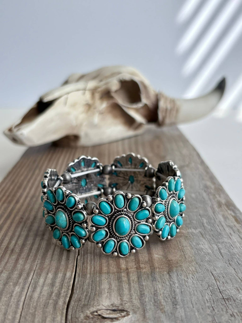 Western Concho Stone Stretch Bracelet: Black