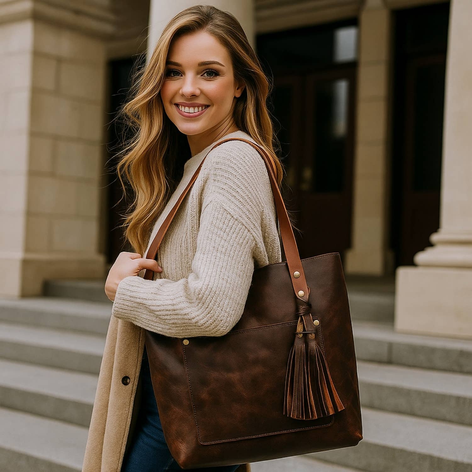 Classic Leather Tote: Saddle Brown