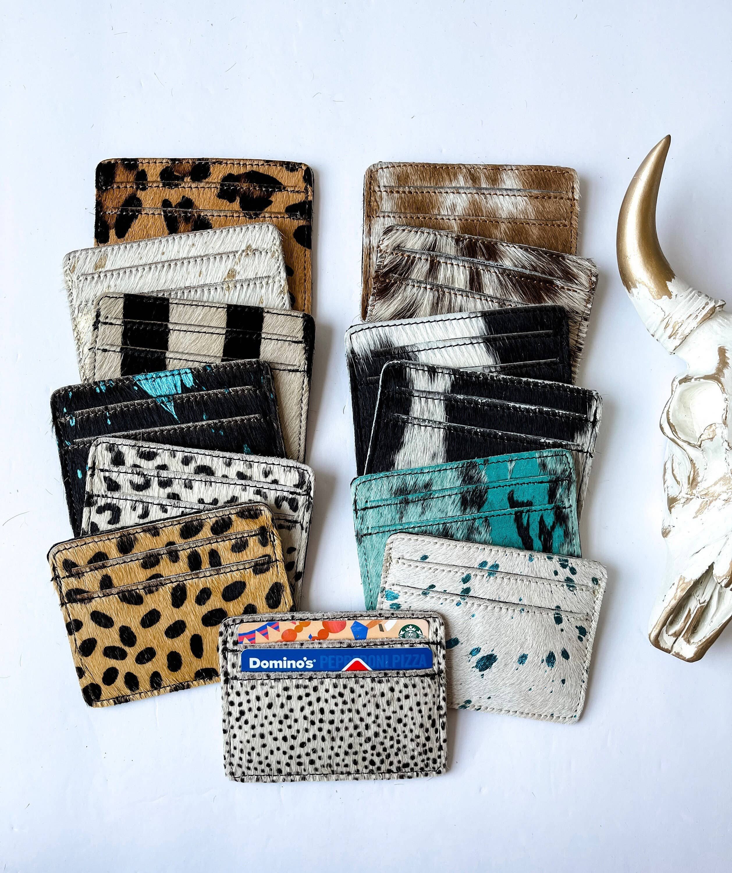 Western Cowhide Credit Card Holder - Money holder: BROWN + WHITE COWHIDE