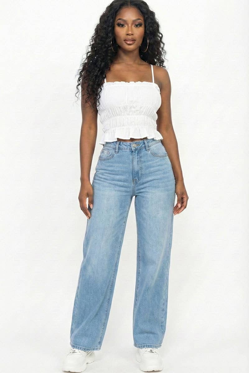 Tiered Shirred Body Crop Top: White