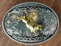 Silver Buckle with Gold Bull Rider Belt Buckle