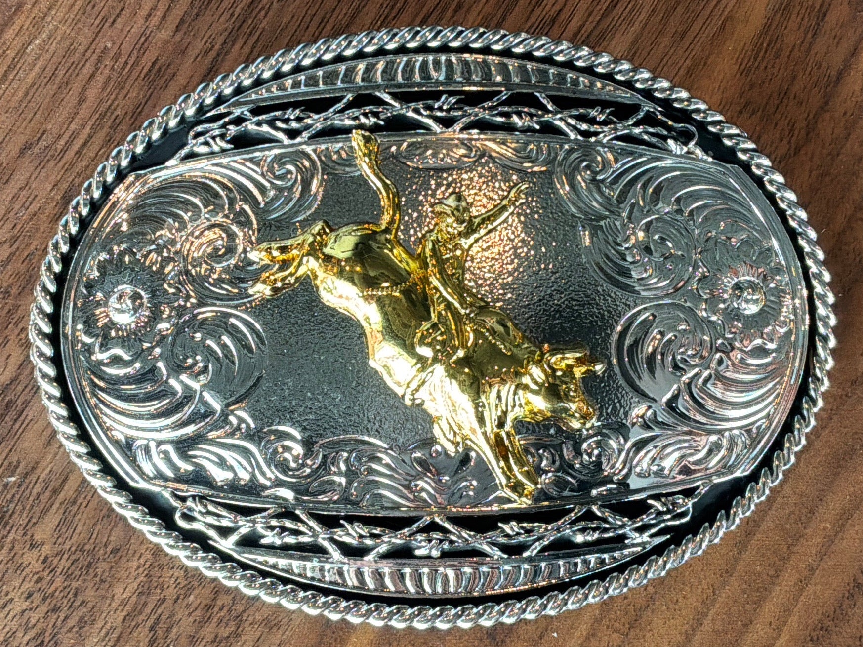 Silver Buckle with Gold Bull Rider Belt Buckle