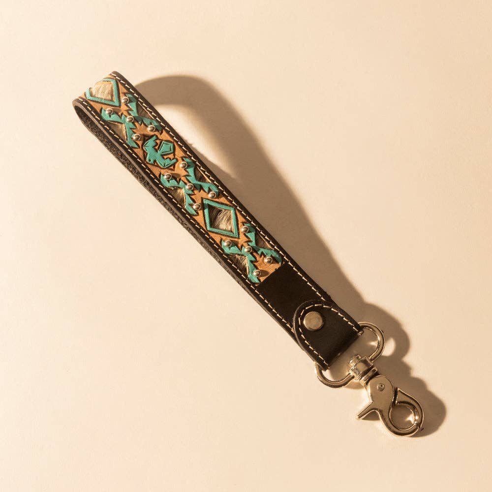 Wildhue Western Key Fob in black with turquoise hand painted detail: Black & Turquoise