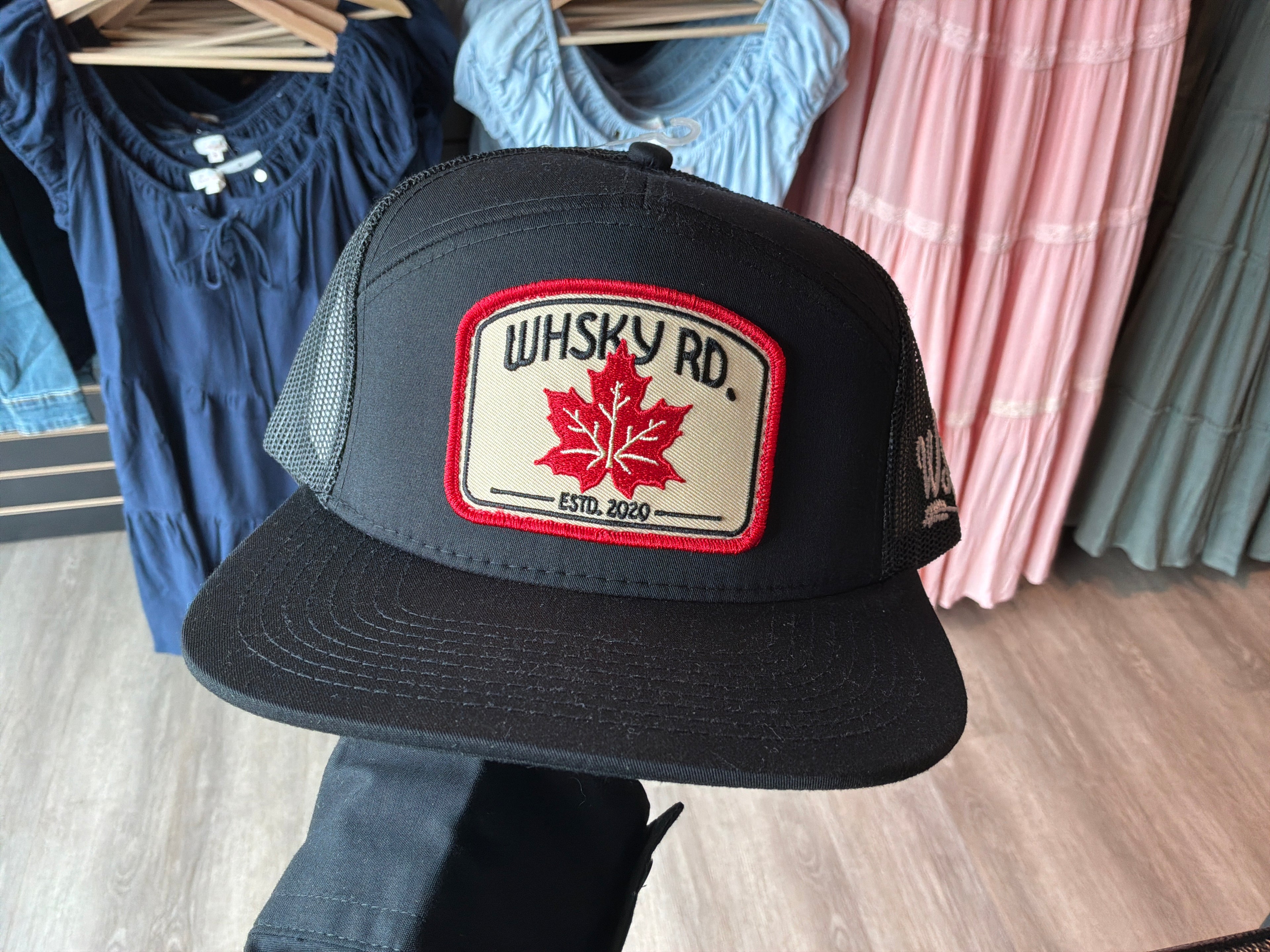 Whiskey Road Hat - Black with Red Patch