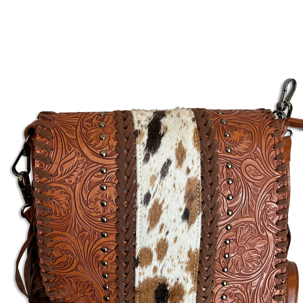 Cowhide Western Crossbody Bag with Fringe