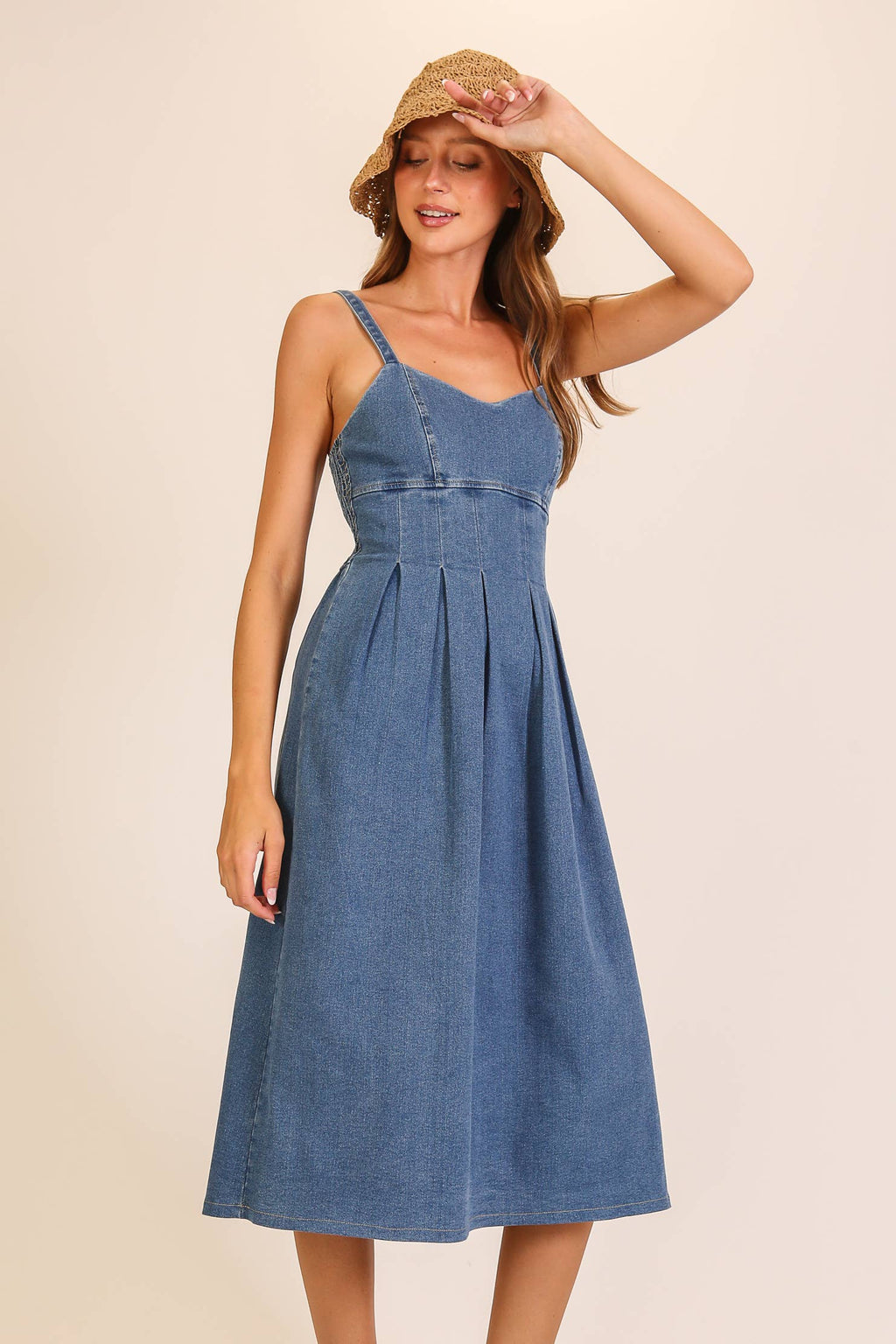 Stretch Denim Sweetheart Midi Dress: Denim