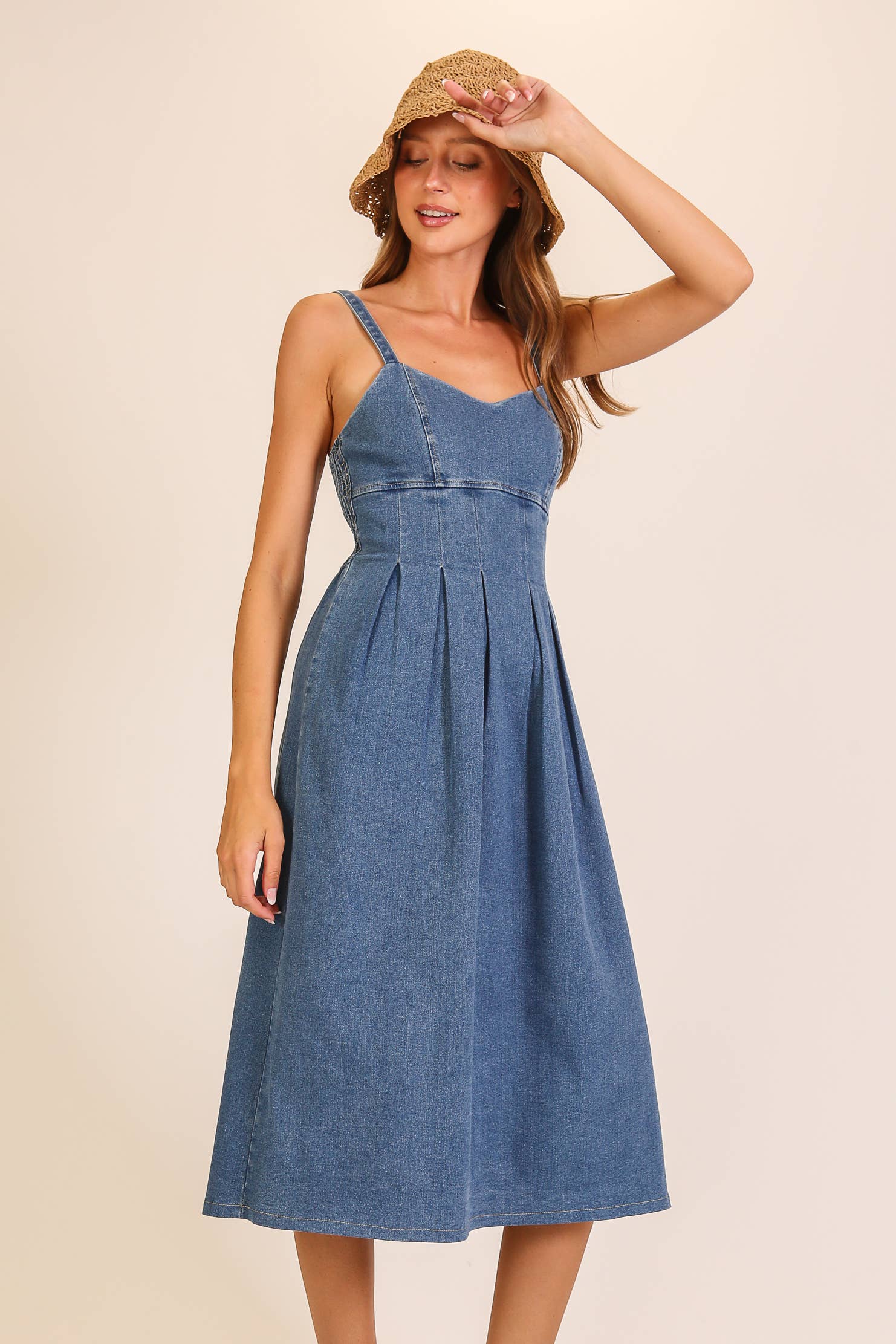 Stretch Denim Sweetheart Midi Dress: Denim