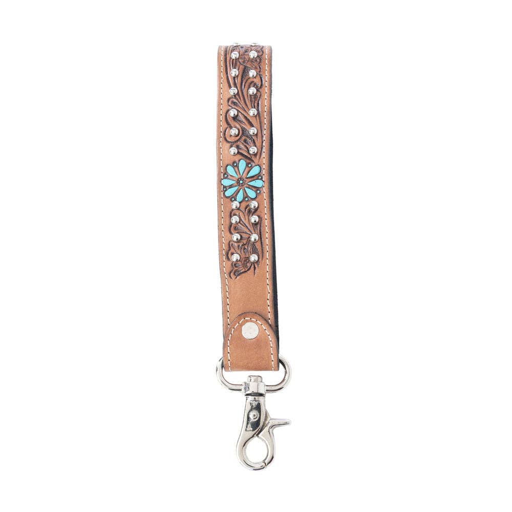 Desert Daisy Handtooled Leather Keyfob in Cactus Umber: Cactus Umber