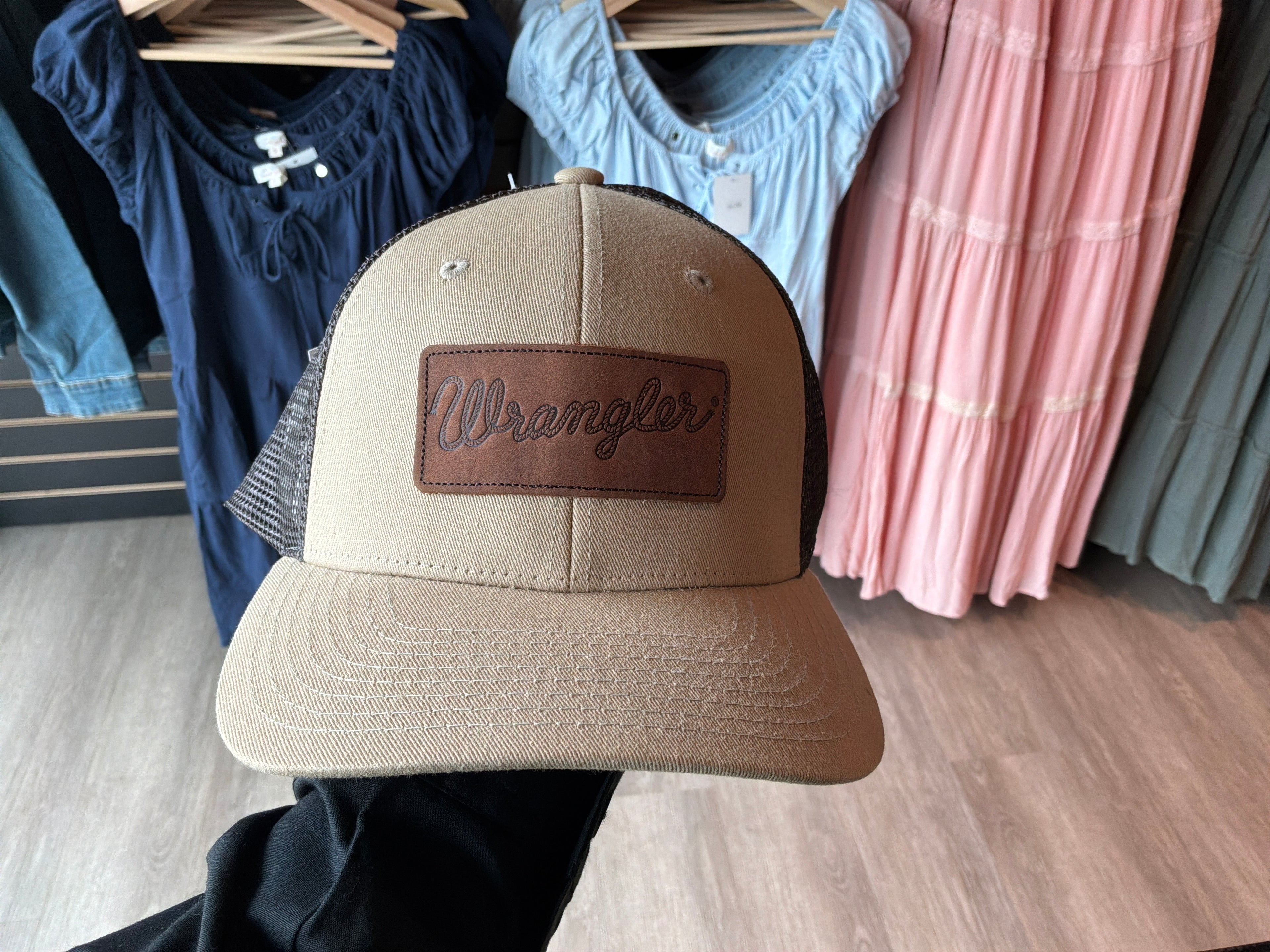Wrangler Hat - Tan with Brown Patch