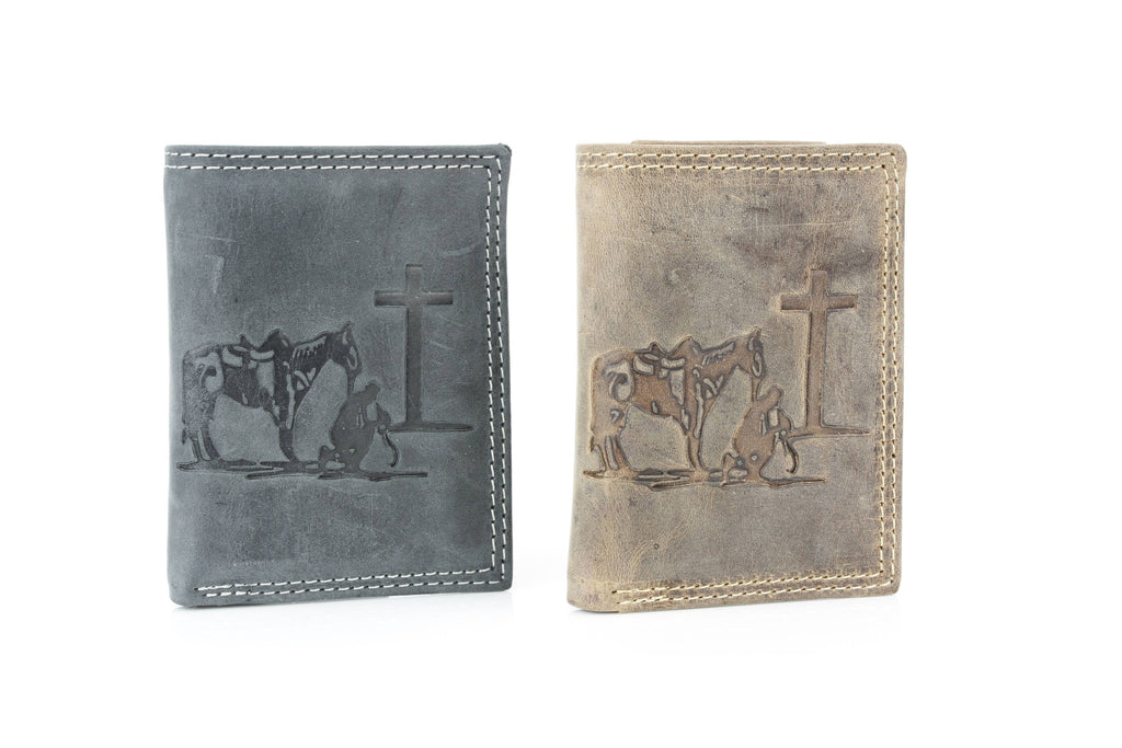 Men’s Tri-Fold Wallet with Cowboy Emboss ABMWVT 04: Brown
