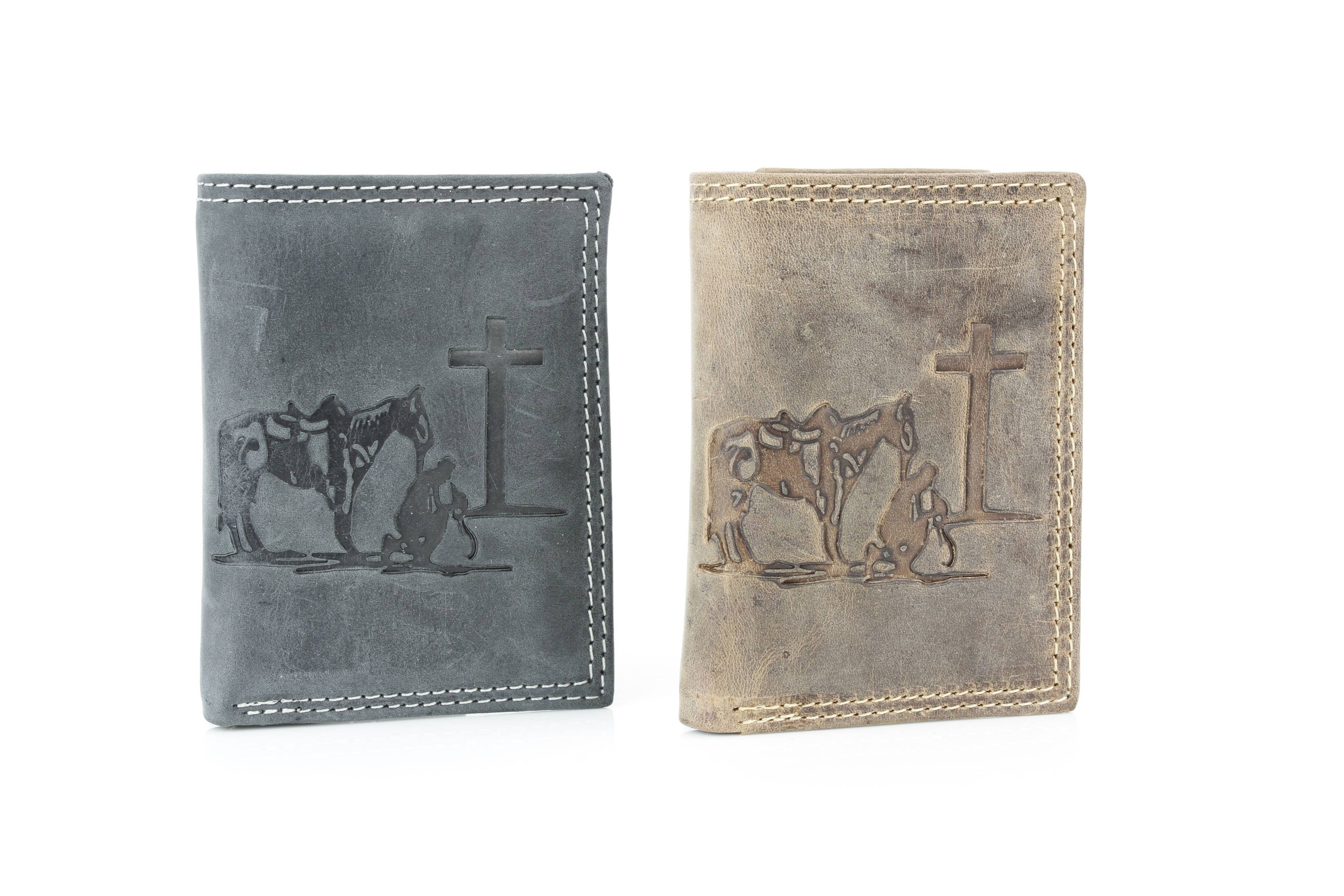 Men’s Tri-Fold Wallet with Cowboy Emboss ABMWVT 04: Brown
