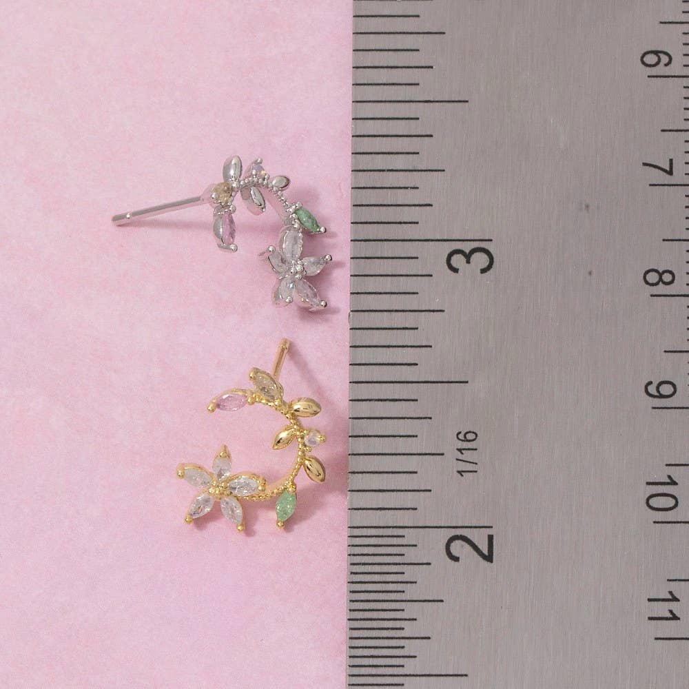 Leaf And Flower Circle Stud Earrings