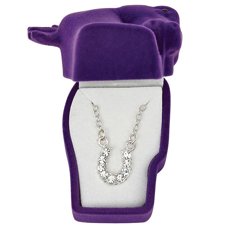 Clear Rhinestone Horseshoe Necklace in Pony Head Gift Box