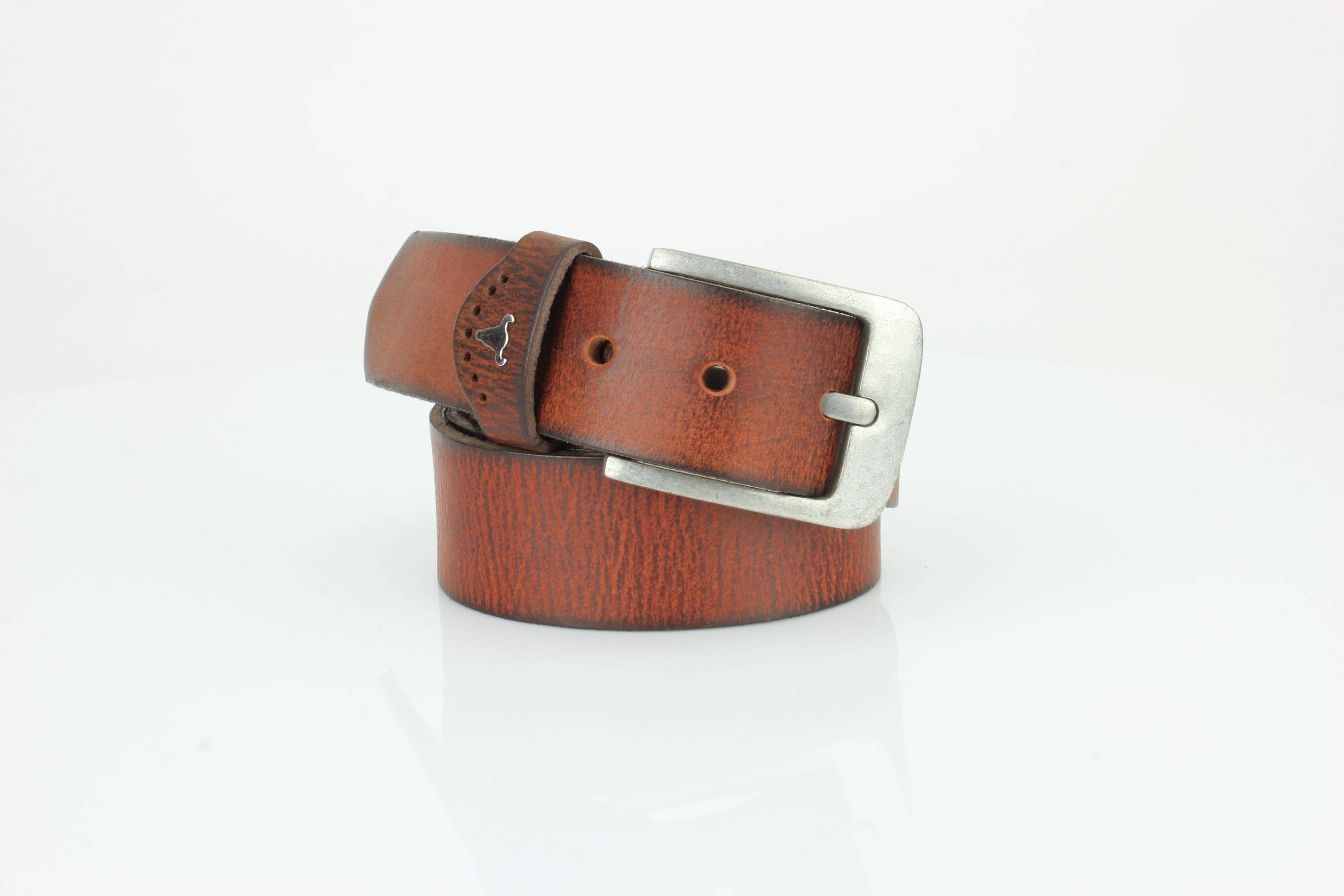 Grain Leather Belt w/ Western Loop & Metal Logo ABB 015: Black