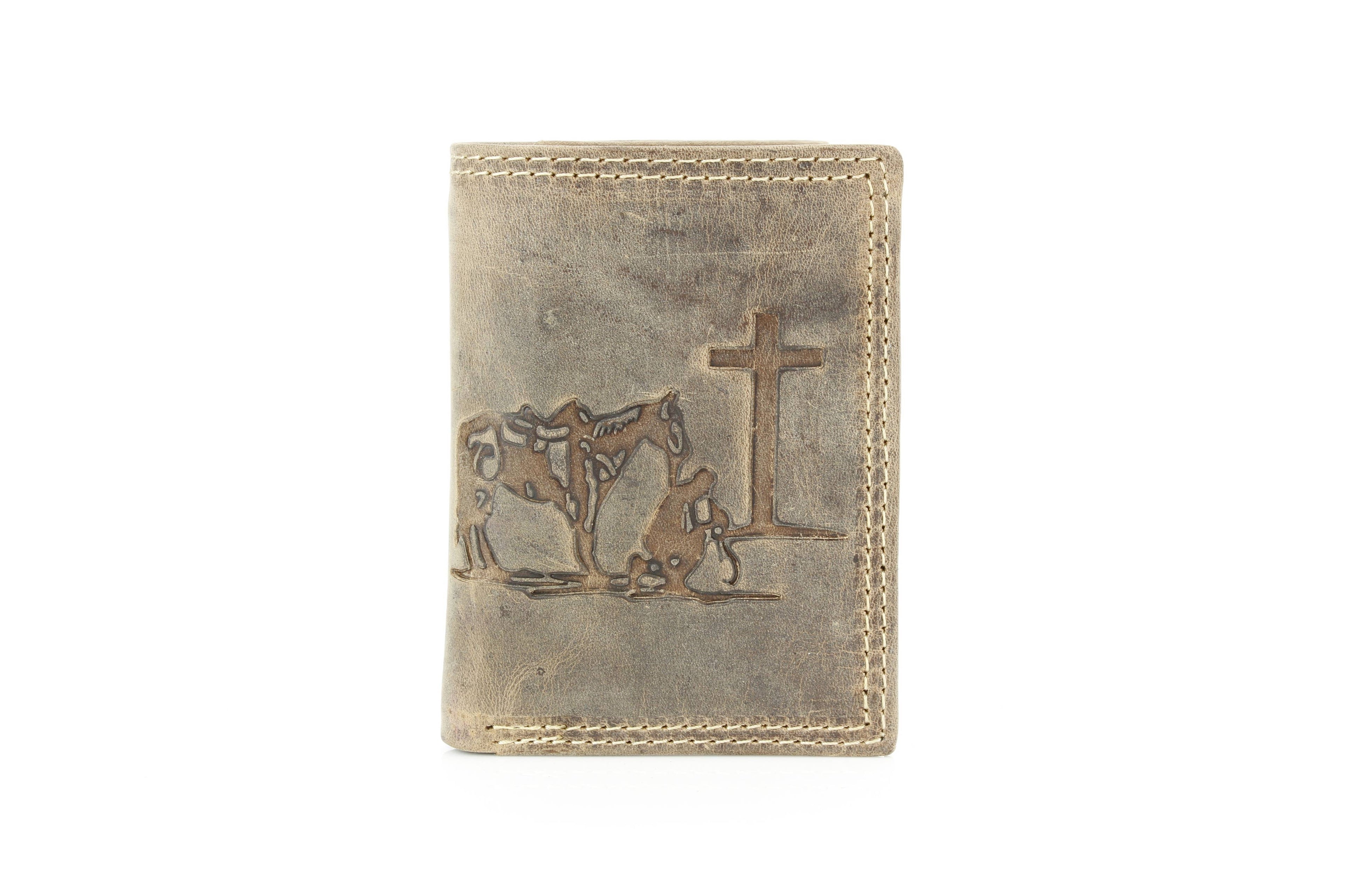 Men’s Tri-Fold Wallet with Cowboy Emboss ABMWVT 04: Brown