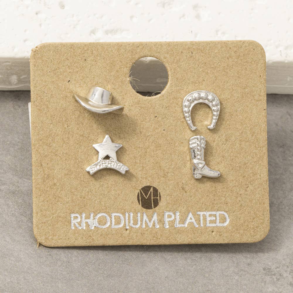 18K Gold Dipped Western Cowboy Stud Earring Set: G
