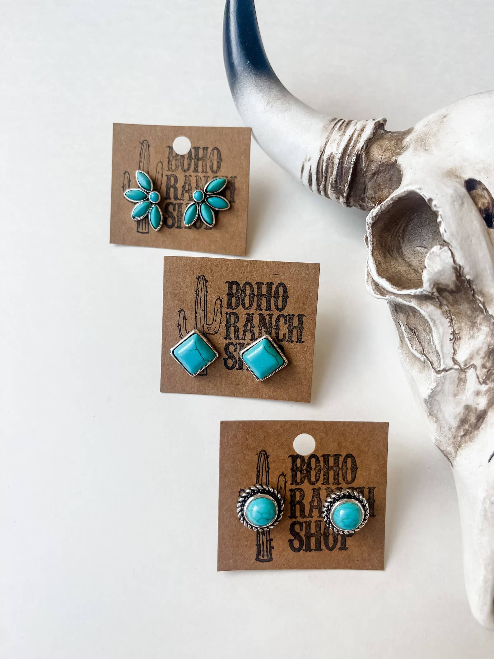 Western Turquoise Stud Earrings: Floral