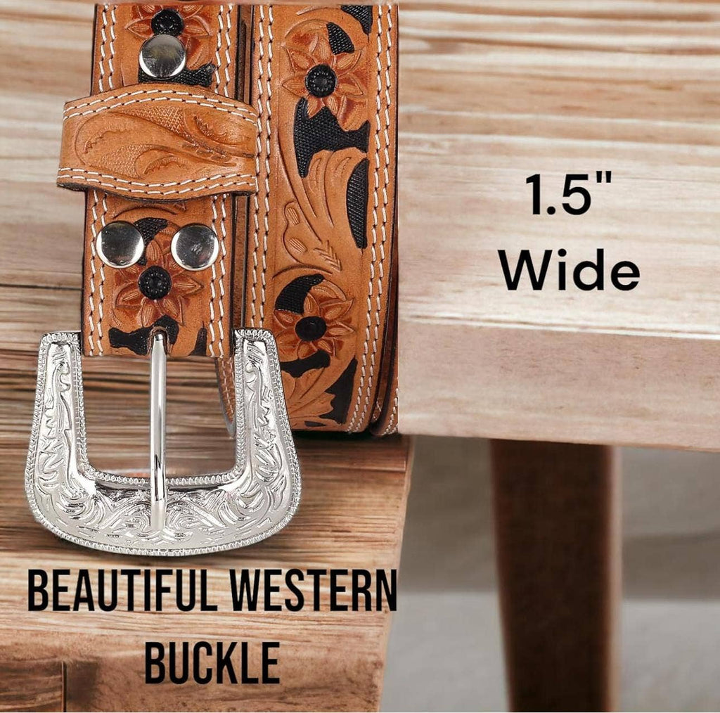 Leather Light Brown Belt with Vintage Silver Buckle: 44