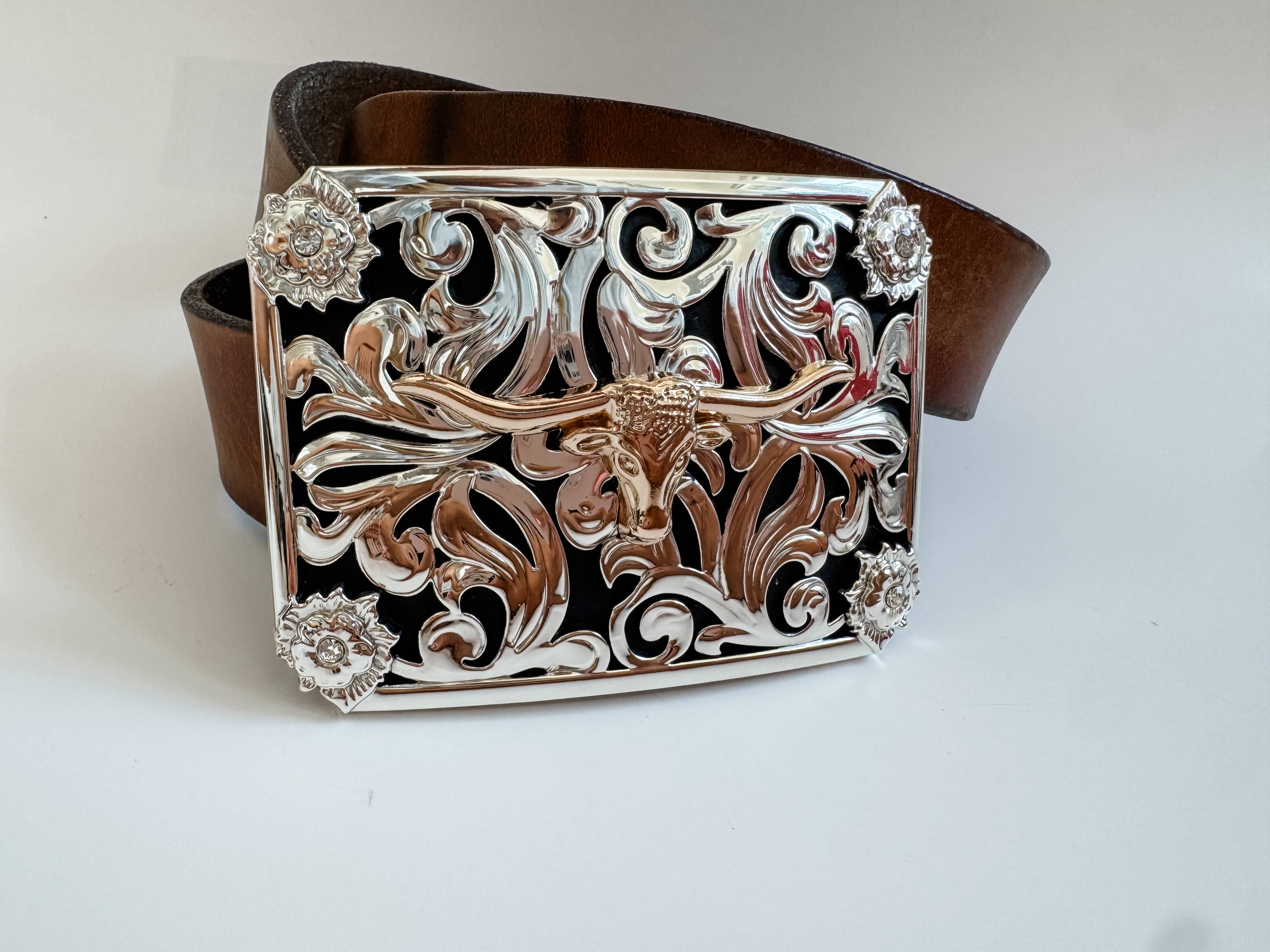 Western Longhorn Steer Metal Belt Buckle: 6