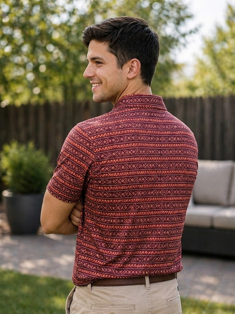 Men's Western Knit Polo with Snaps: MULTPRNT