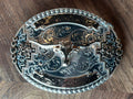 Rose gold/Silver Floral Longhorn Oval Belt Buckle