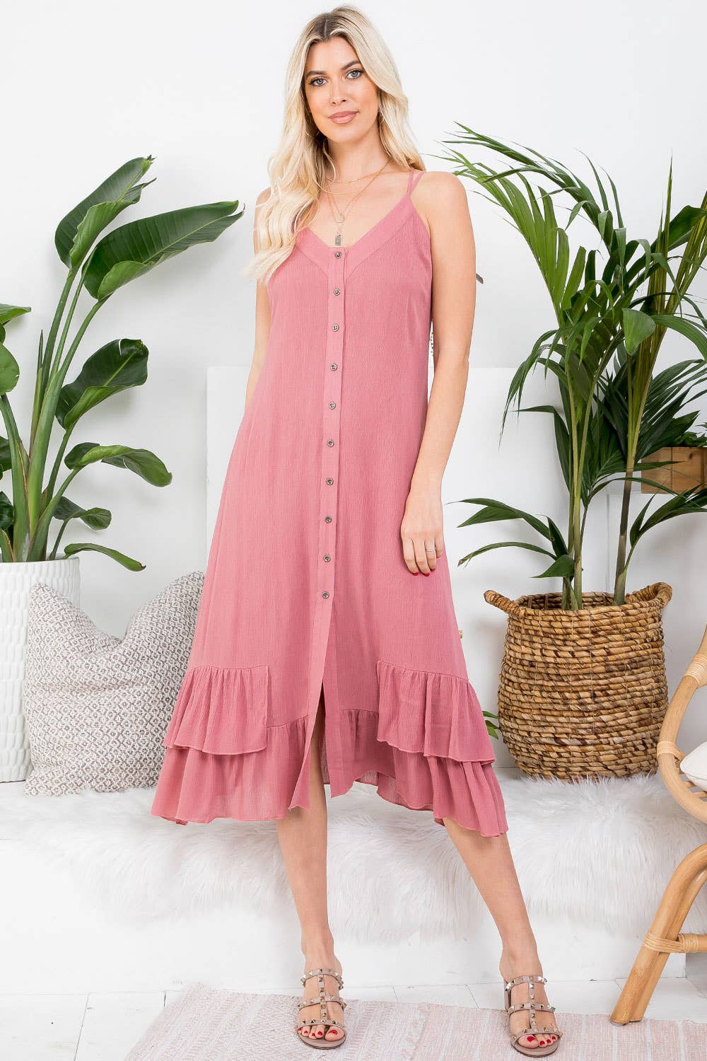 MIDI BUTTON FRONT DRESS