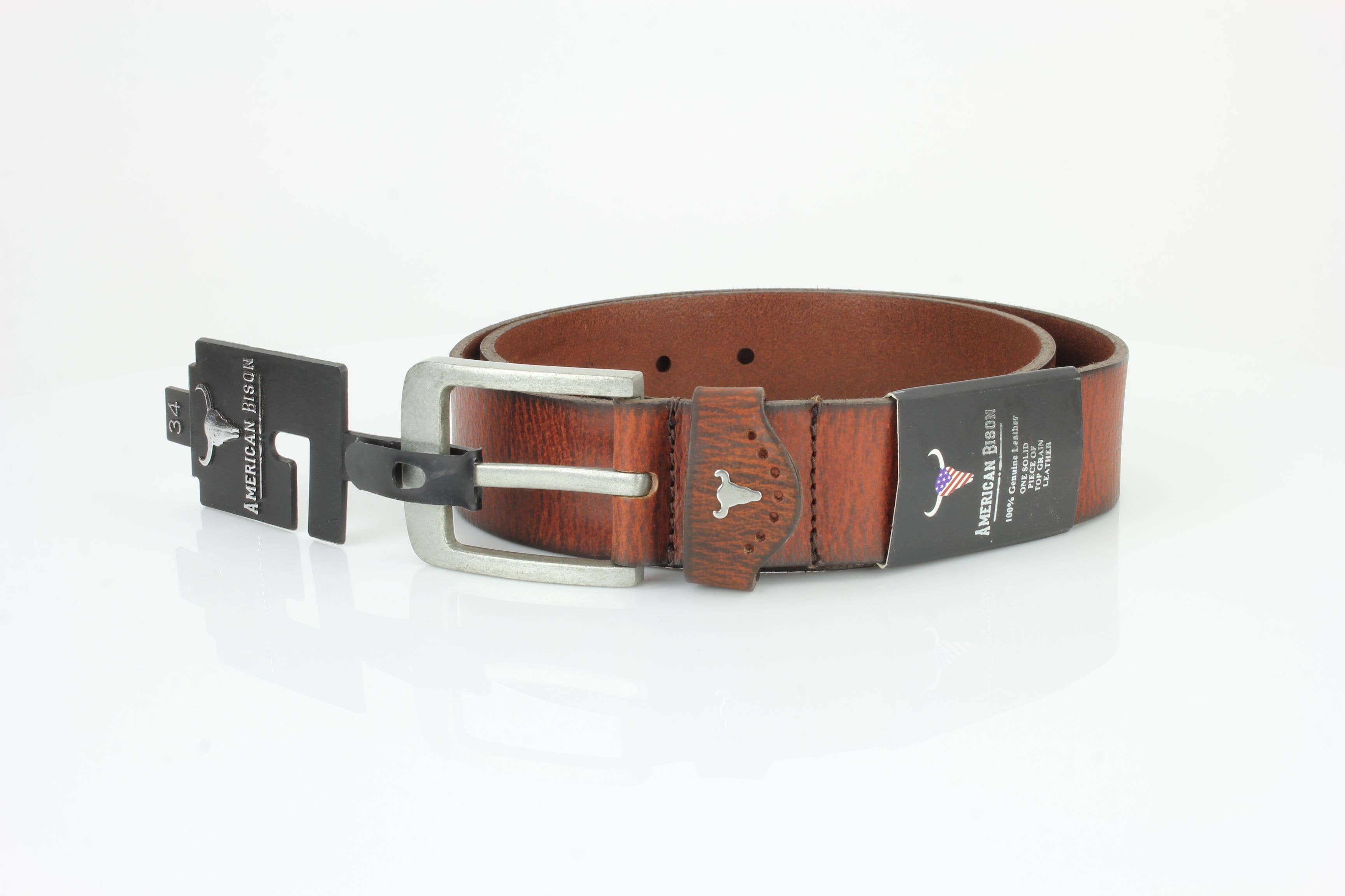 Grain Leather Belt w/ Western Loop & Metal Logo ABB 015: Black