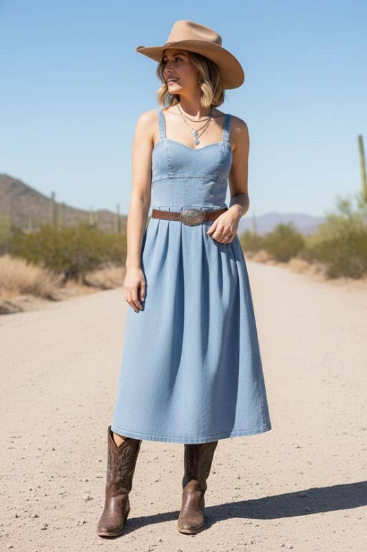 Stretch Denim Sweetheart Midi Dress: Denim