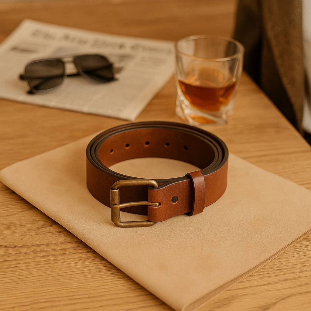 Distressed Leather Belt with Removable Buckle - 1.5in