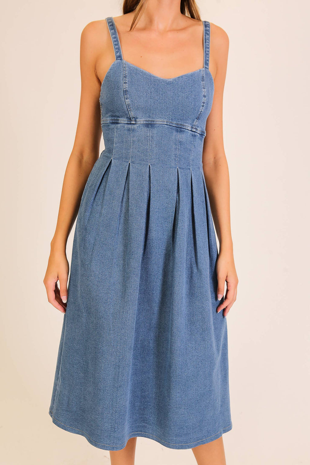 Stretch Denim Sweetheart Midi Dress: Denim