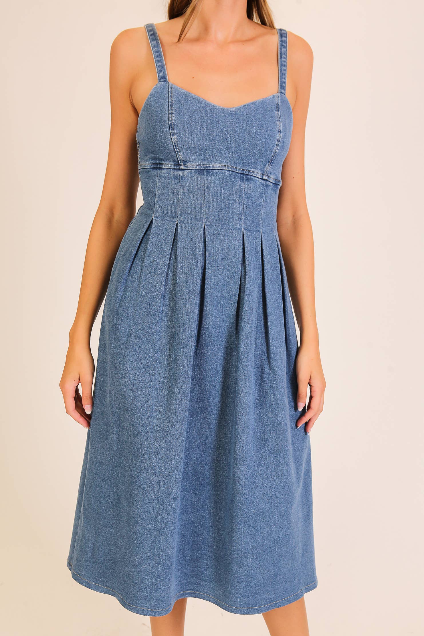 Stretch Denim Sweetheart Midi Dress: Denim