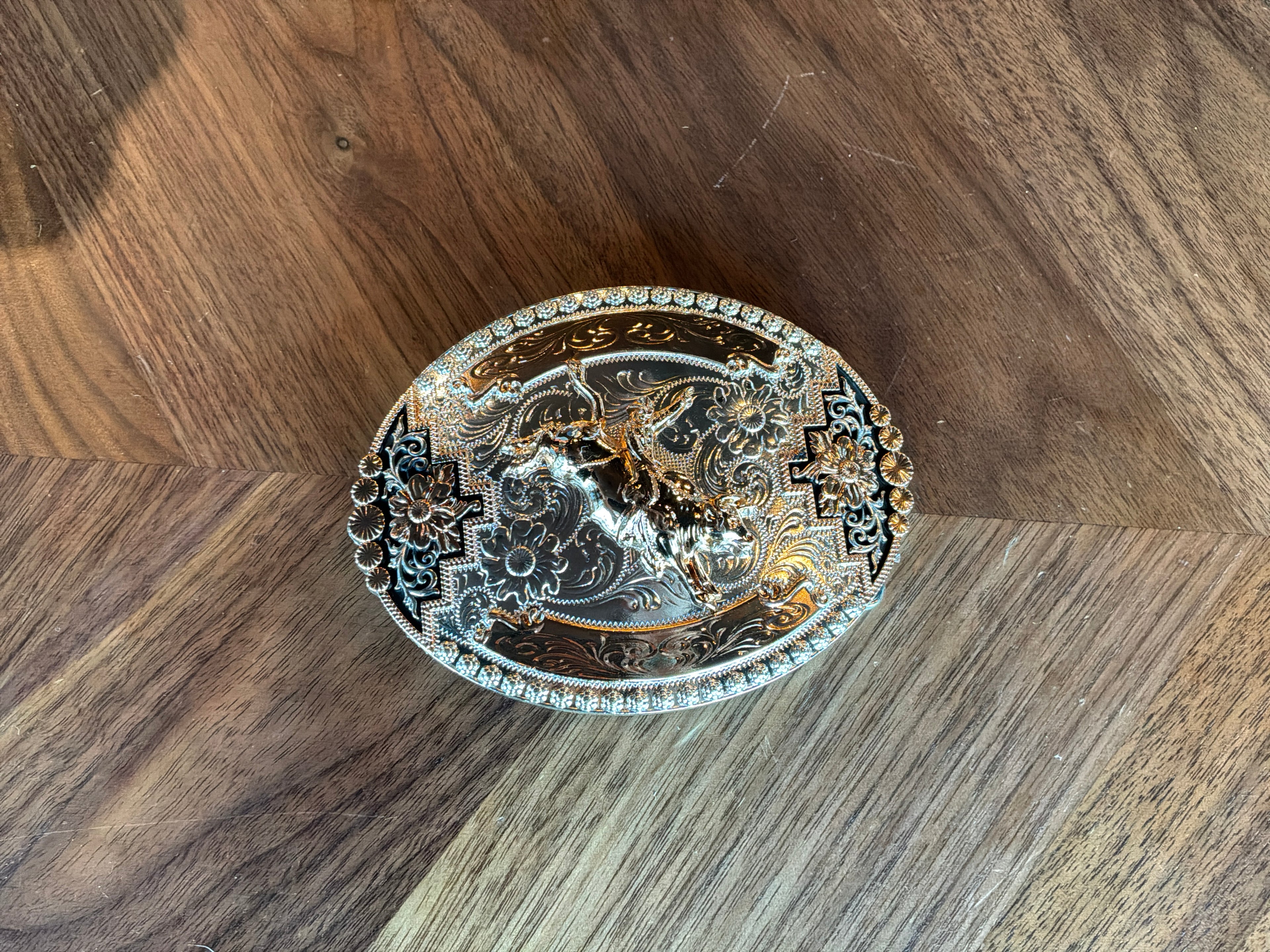 Rose Gold/Silver Bull rider Belt buckle- Oval