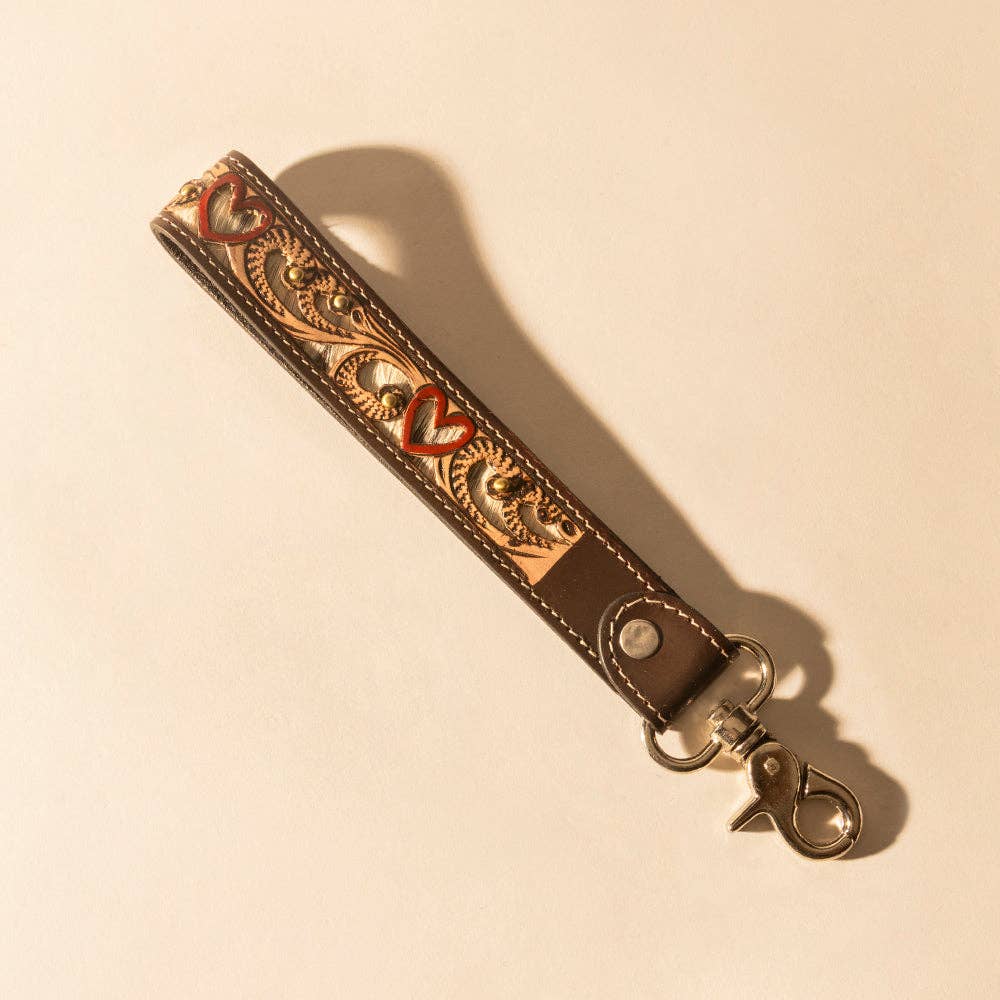 Wildhue Western Key Fob in brown with handtooled detail: Brown