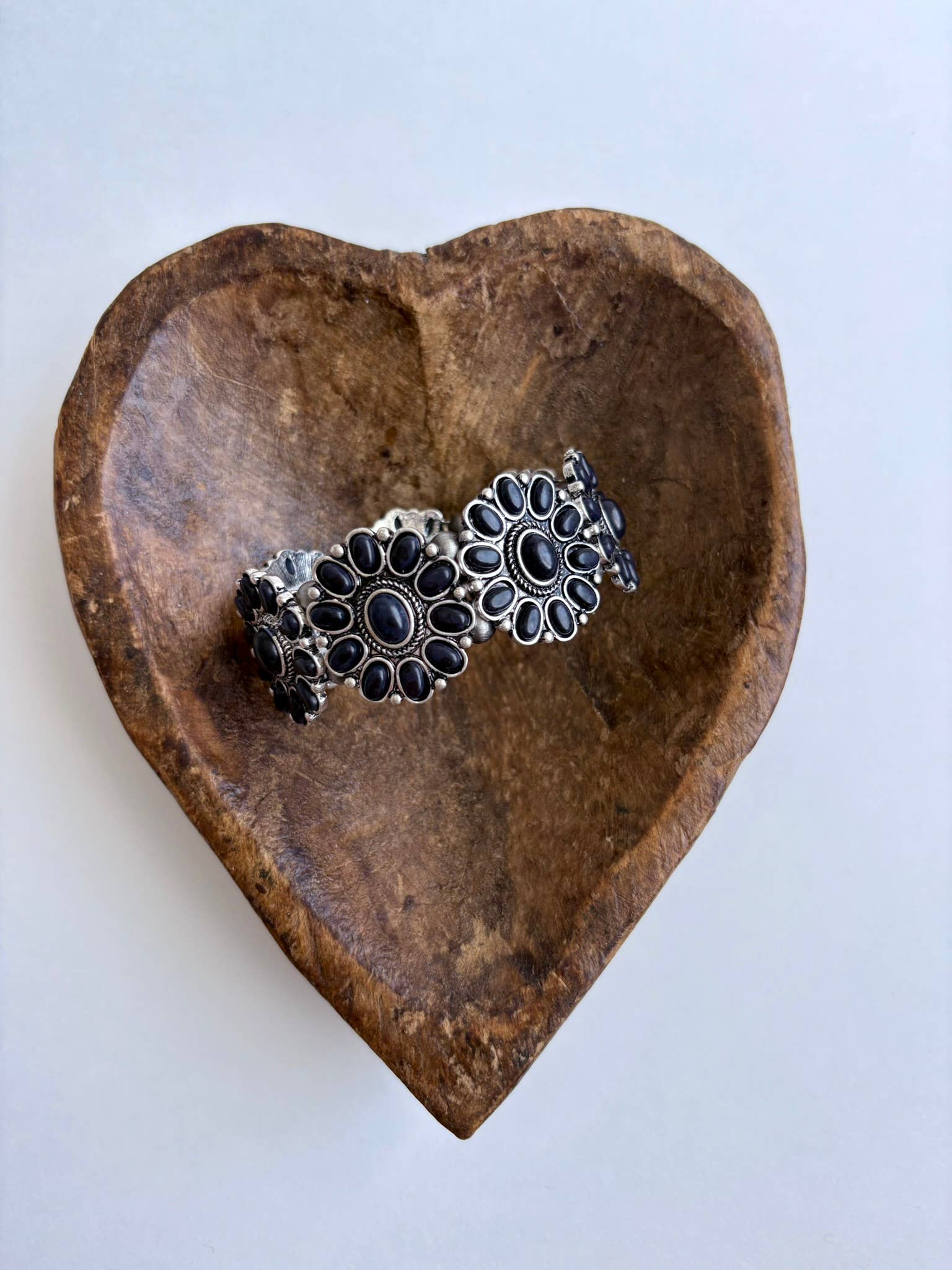 Western Concho Stone Stretch Bracelet: Black