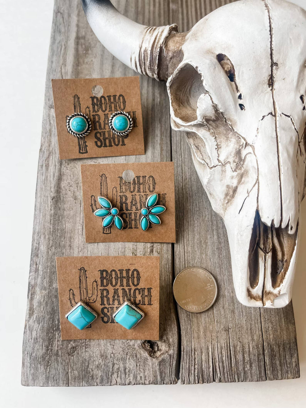 Western Turquoise Stud Earrings: Floral