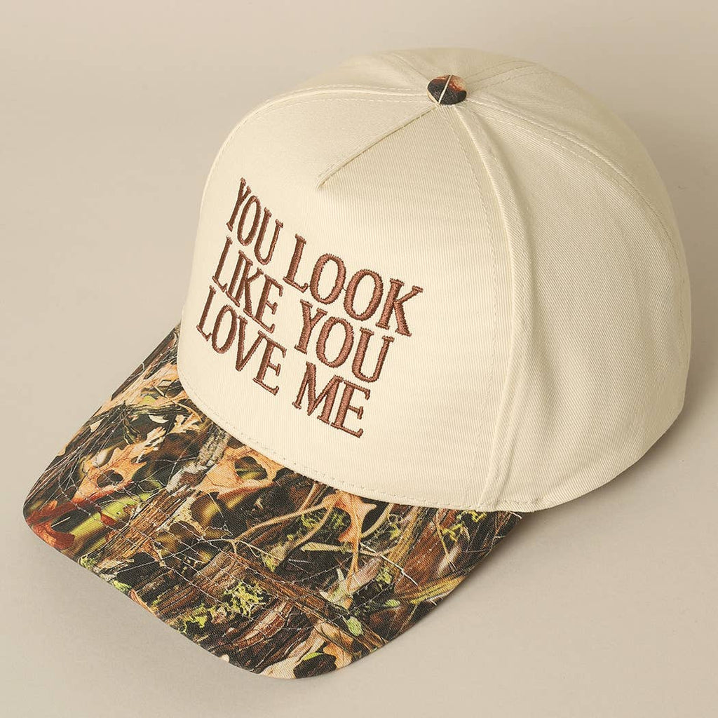 You Look Like You Love Me Embroidery Camo Trucker: CAMO-BLACK / ONE SIZE